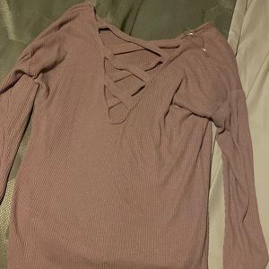 Lace up back detail light sweater